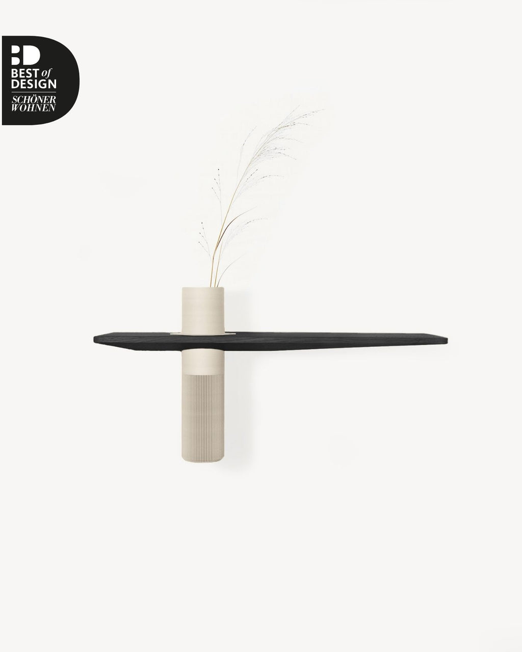 Schwebendes Wandregal Eiche Massiv mit Vase | 50 cm Schwarz geölt