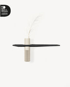 Schwebendes Wandregal Eiche Massiv mit Vase | 50 cm Schwarz geölt