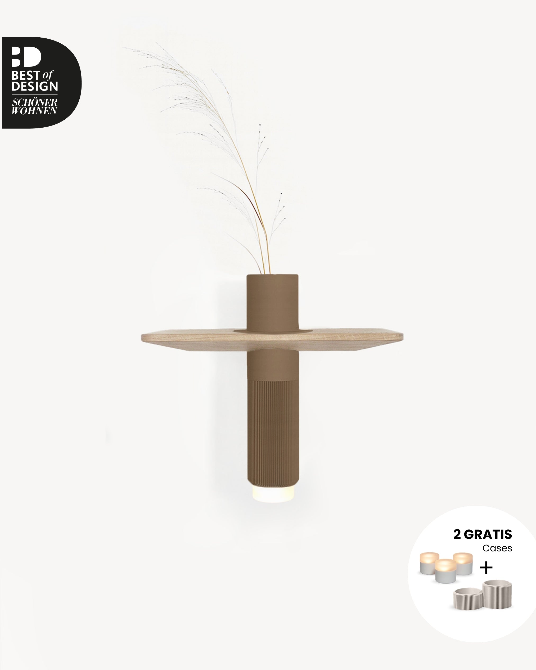Schwebendes Wandregal Eiche Massiv mit Vase | 30 cm