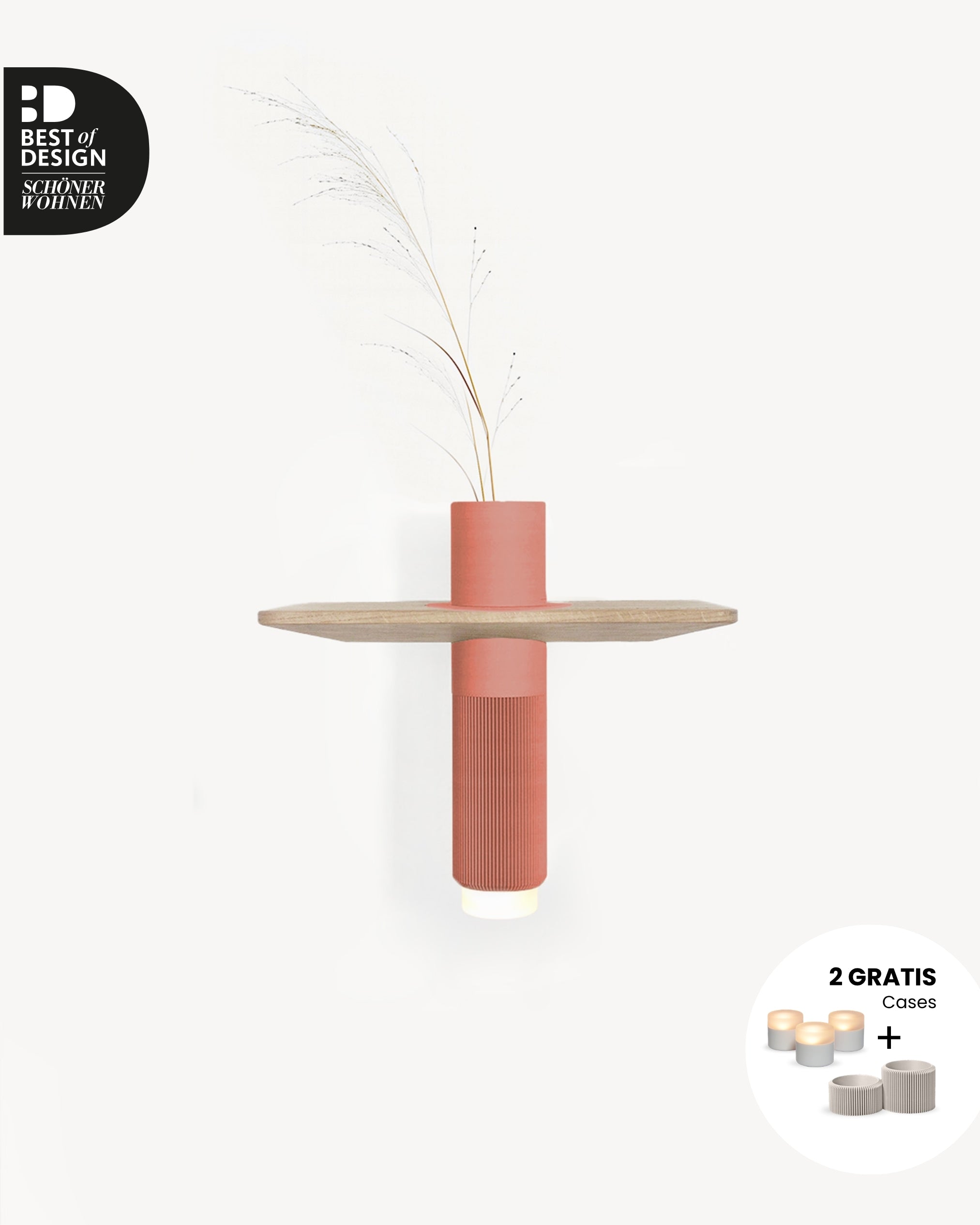 Schwebendes Wandregal Eiche Massiv mit Vase | 30 cm