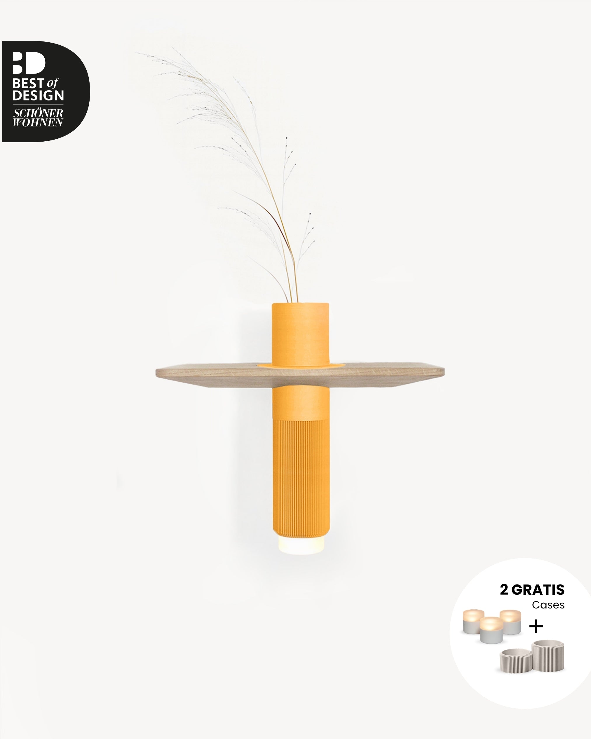 Schwebendes Wandregal Eiche Massiv mit Vase | 30 cm
