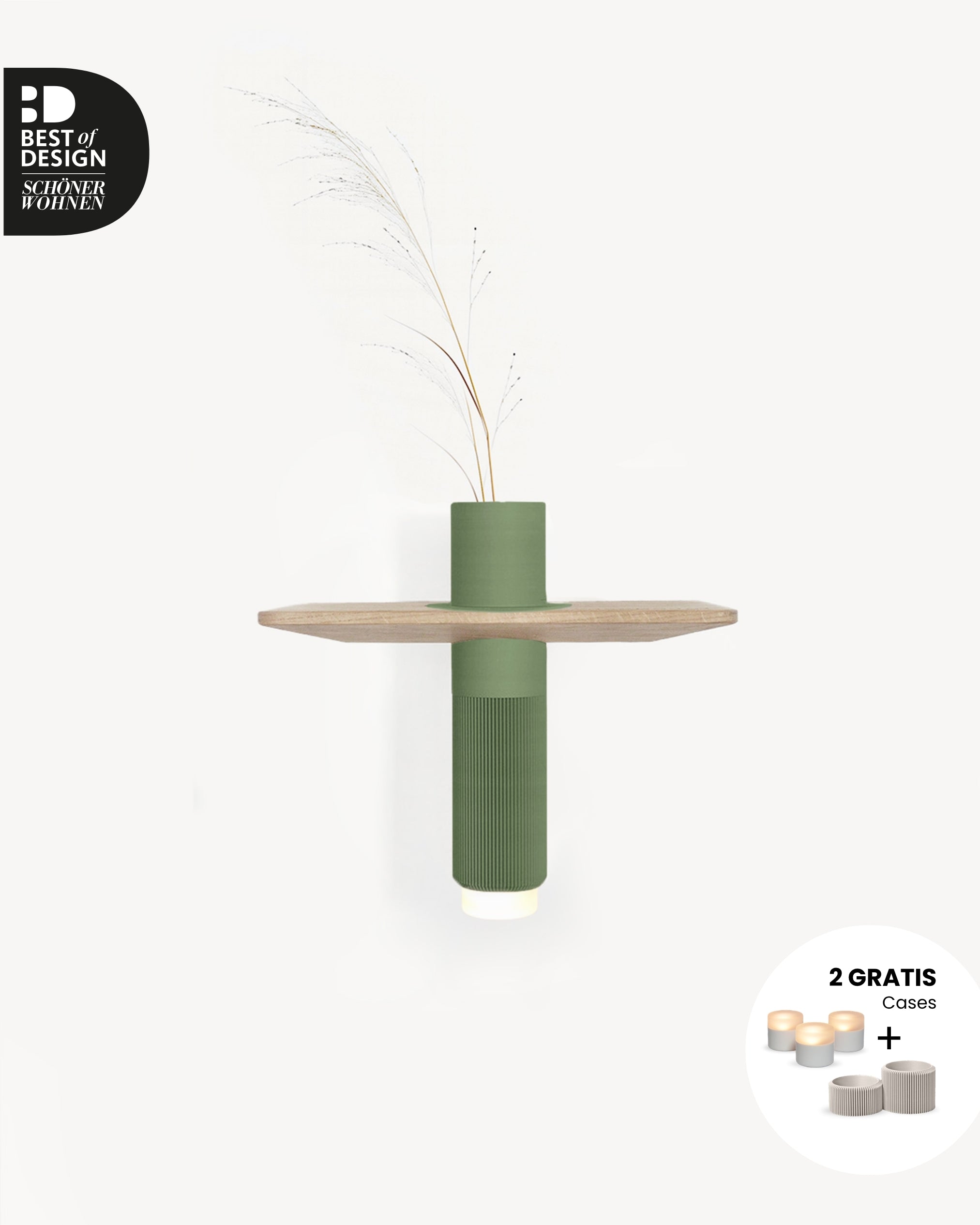 Schwebendes Wandregal Eiche Massiv mit Vase | 30 cm