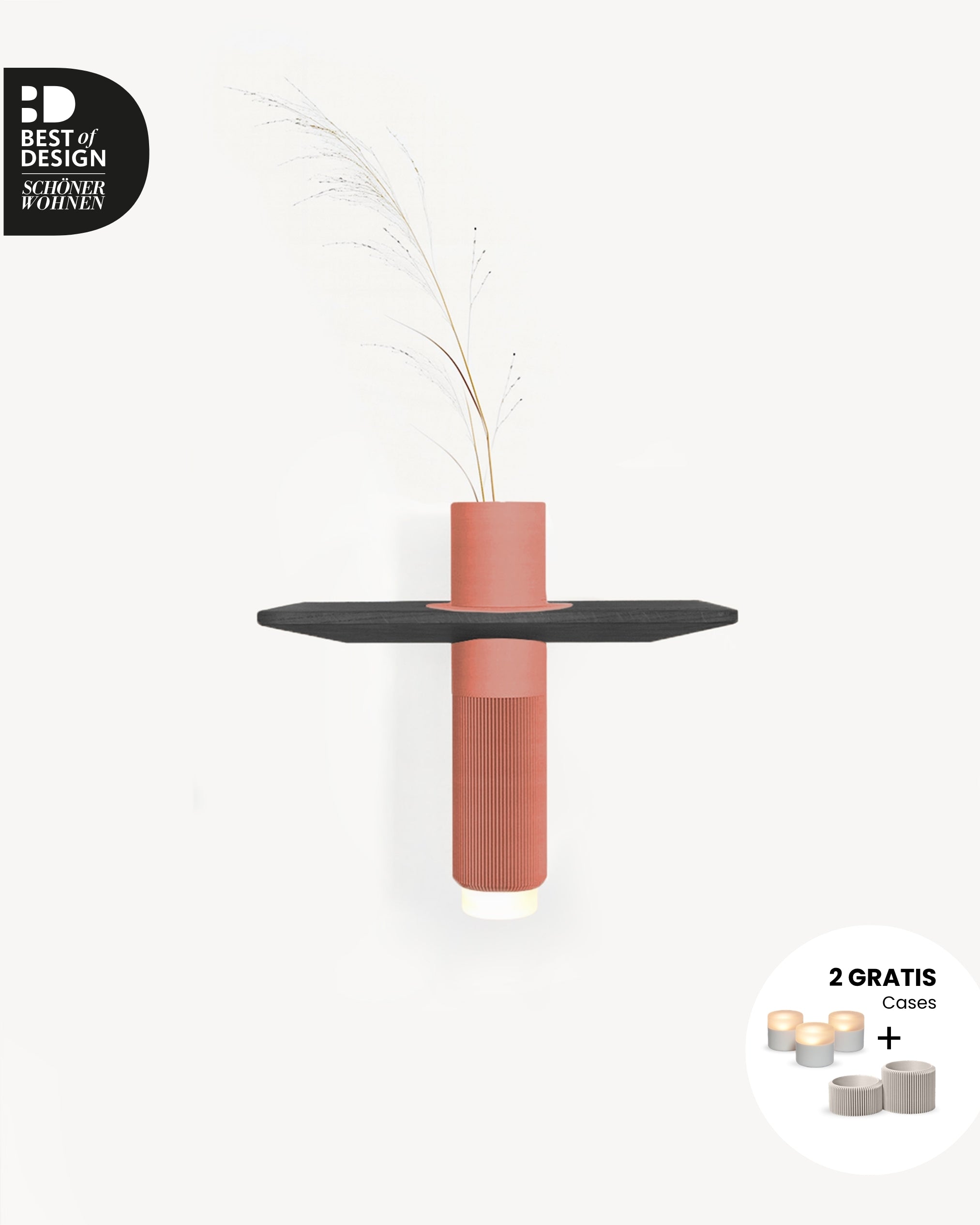 Schwebendes Wandregal Eiche Massiv mit Vase | 30 cm