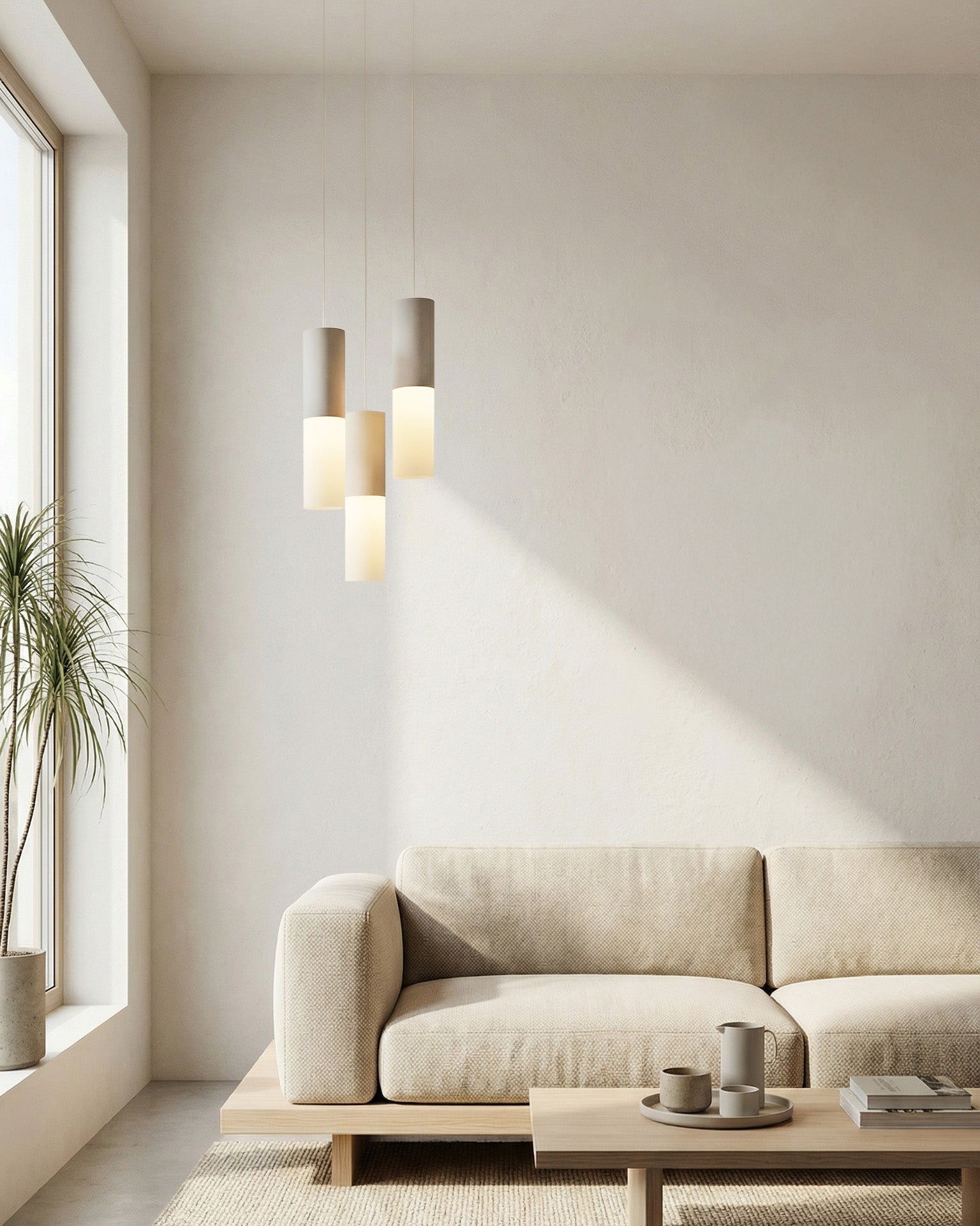 Leuchtende Hängevase mit Pflanze im Wohnzimmer