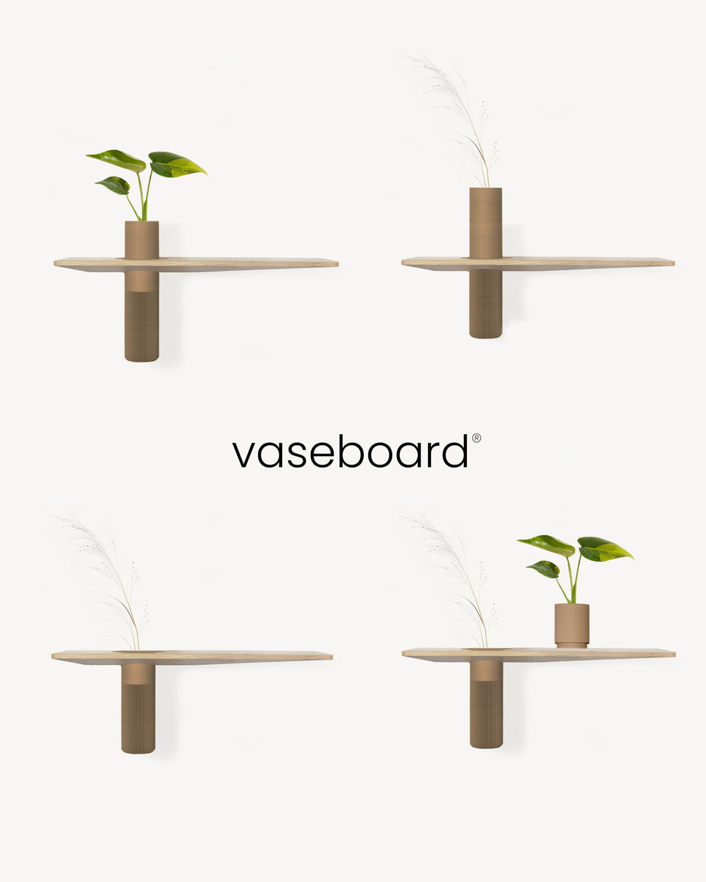 Schwebendes Wandregal Eiche Massiv mit Vase | 50 cm Natur geölt