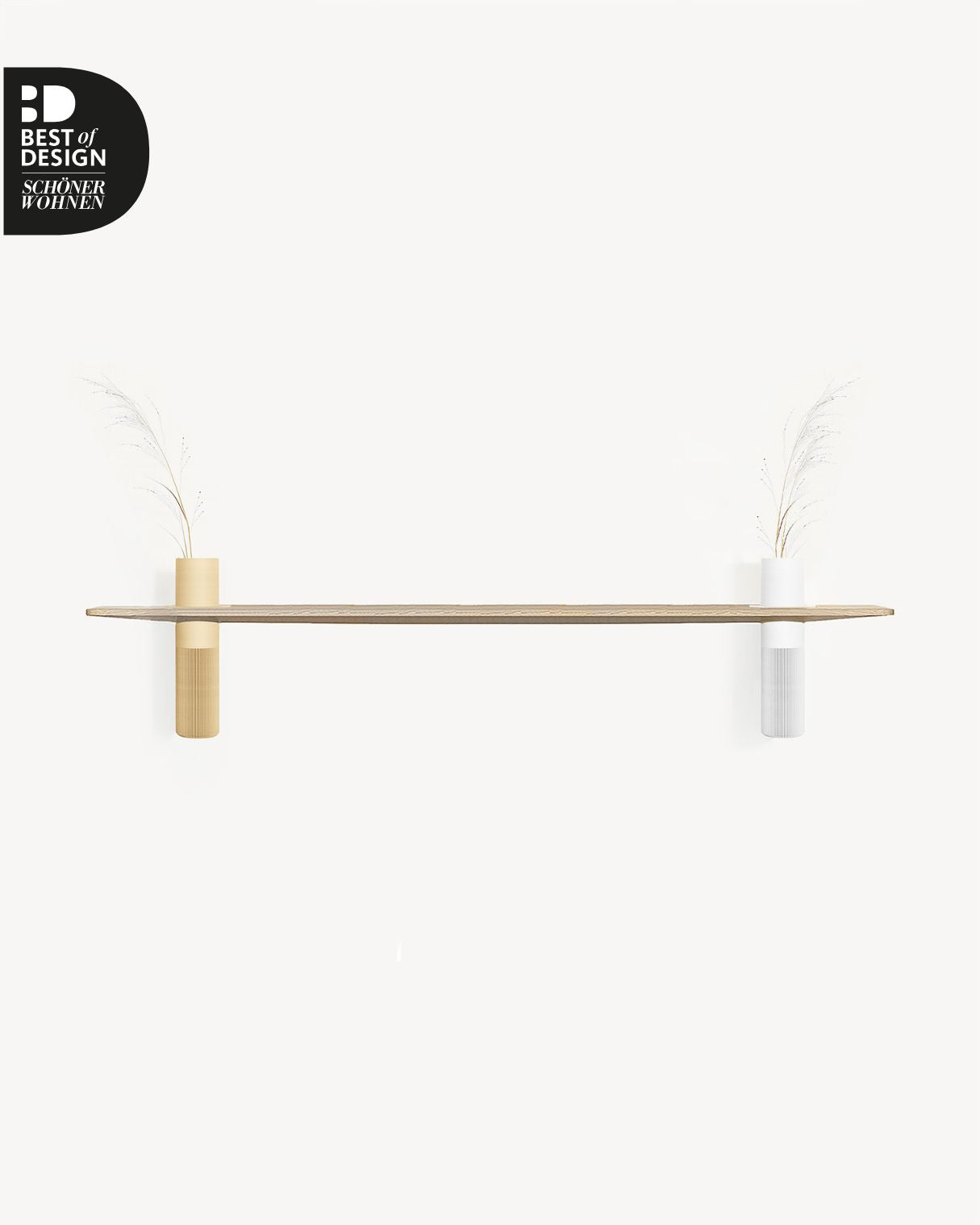 Minimalistisches Wandregal Eiche mit integrierten Vasen