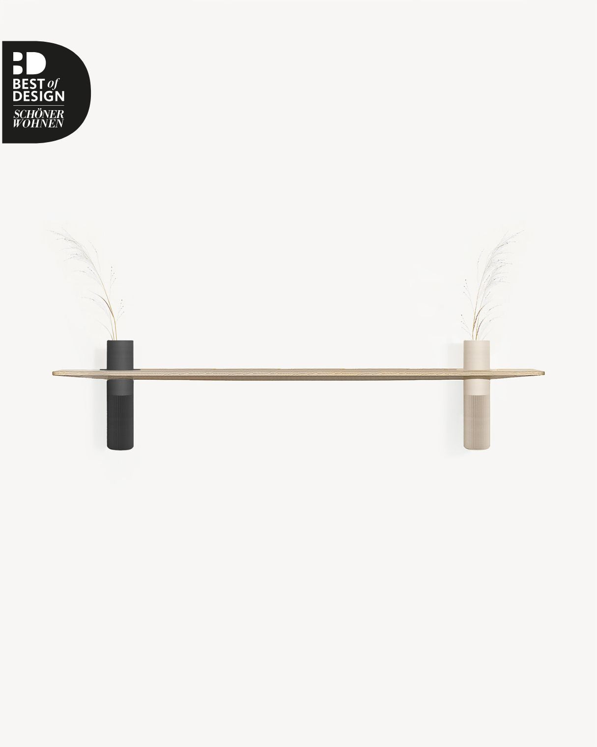 Minimalistisches Wandregal Eiche mit integrierten Vasen