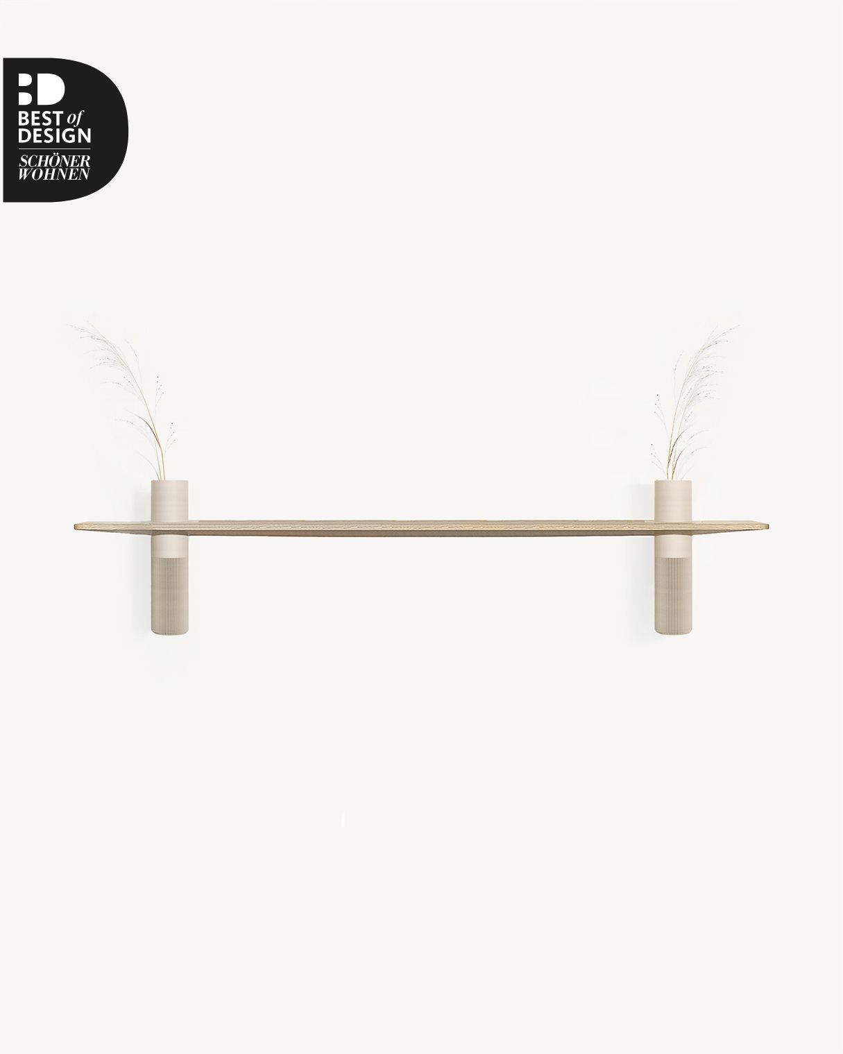 Minimalistisches Wandregal Eiche mit integrierten Vasen