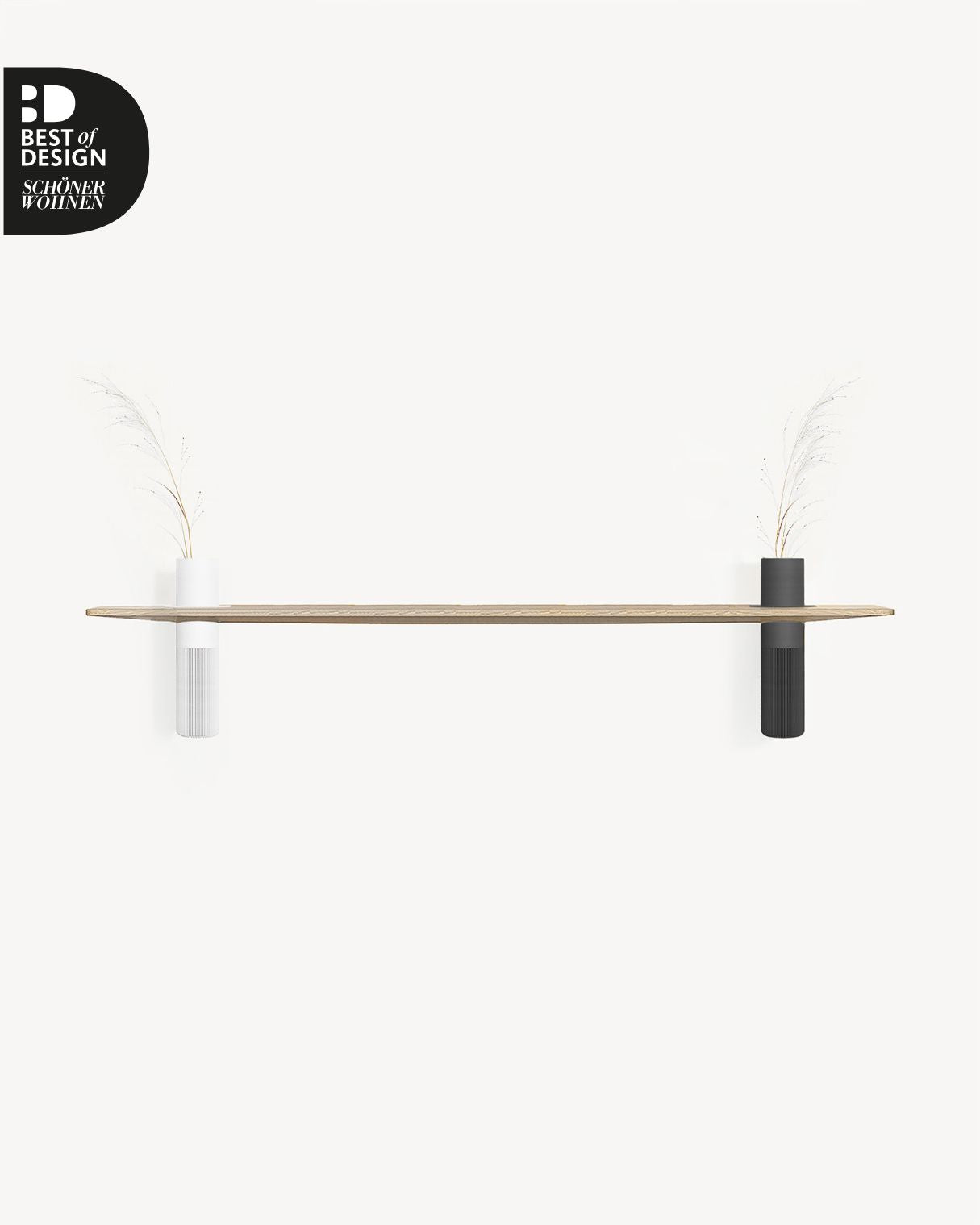 Minimalistisches Wandregal Eiche mit integrierten Vasen