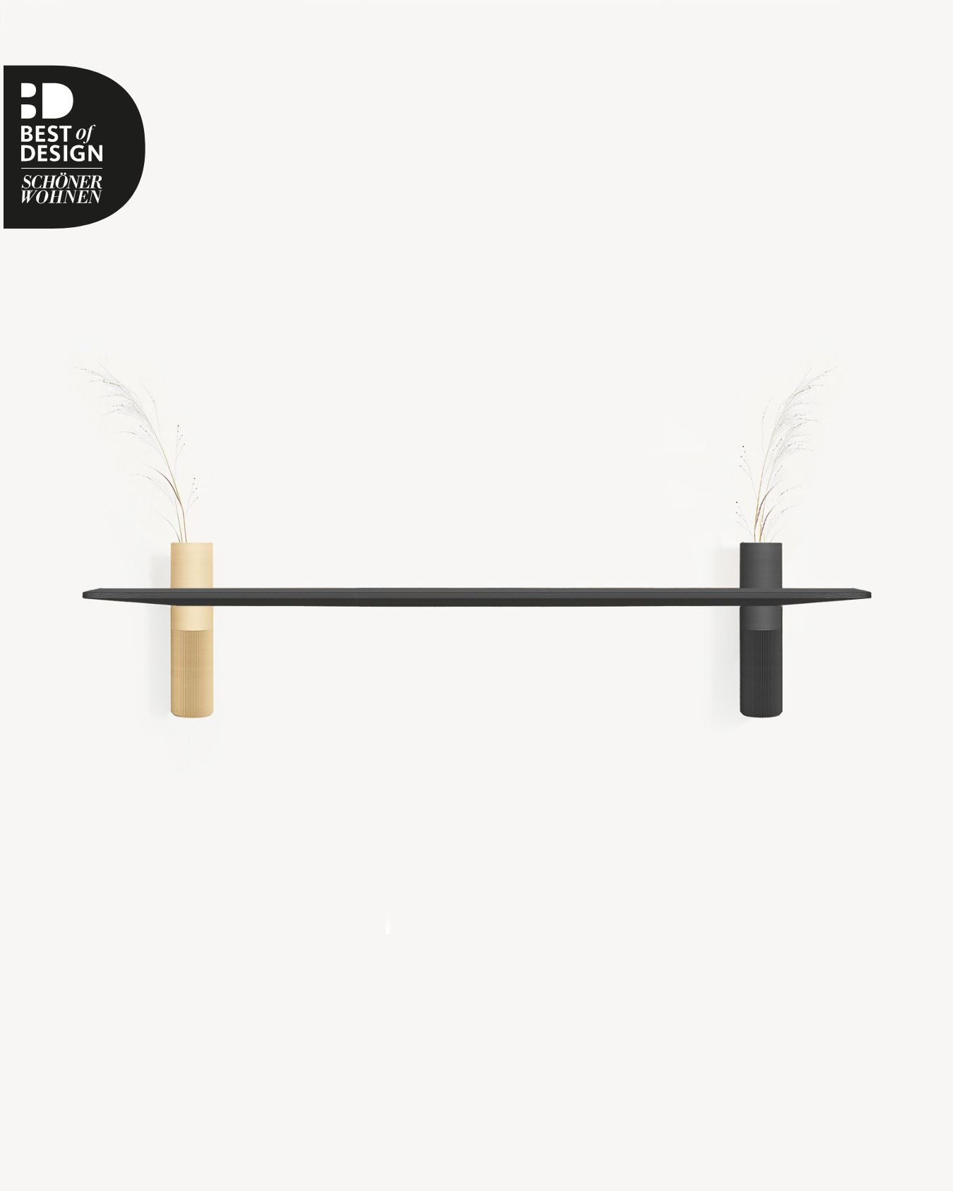 Design Wandregal Schwarz mit zwei Vasen in Beige und Schwarz