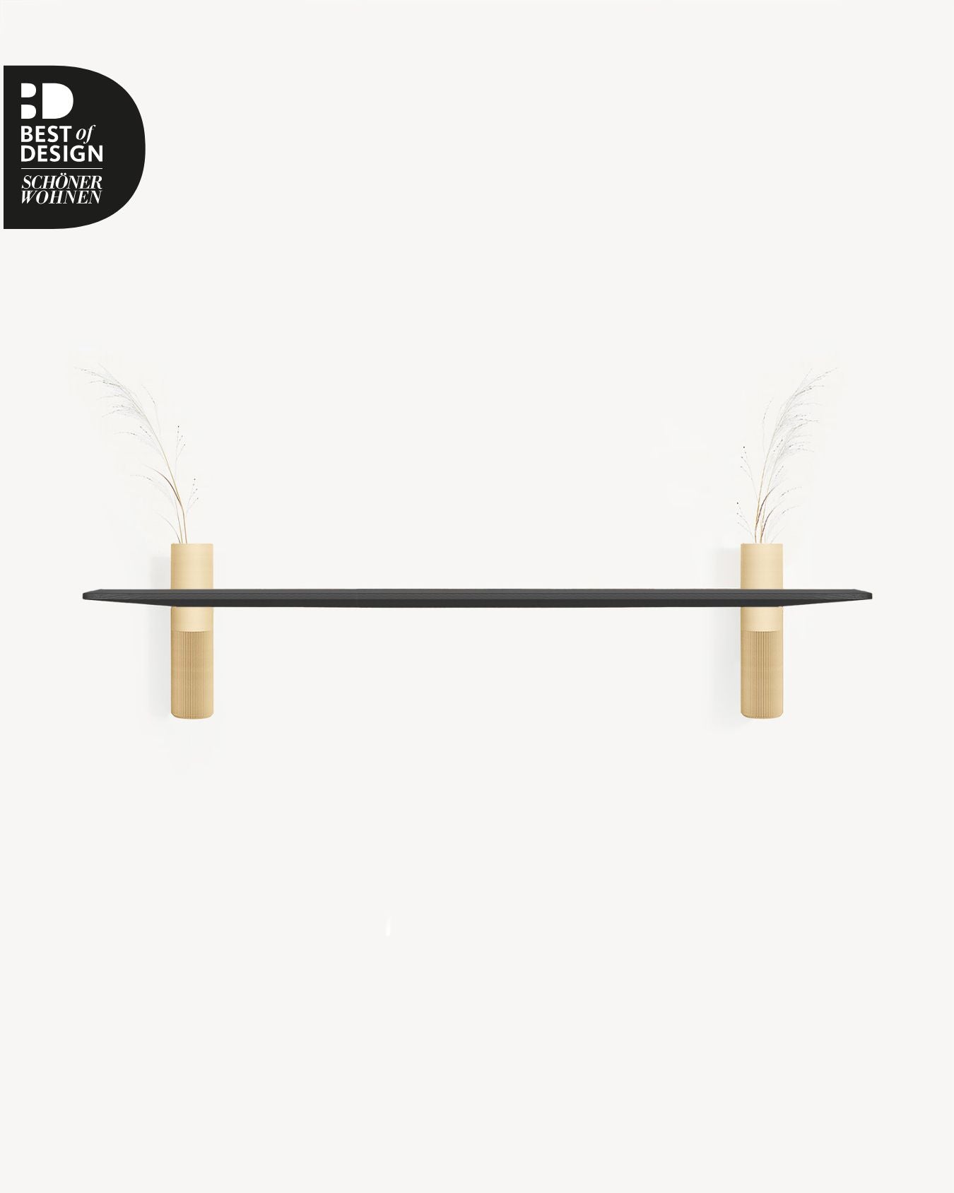 Schwebendes Vaseboard L Schwarz mit zwei Vasen in Beige und Beige