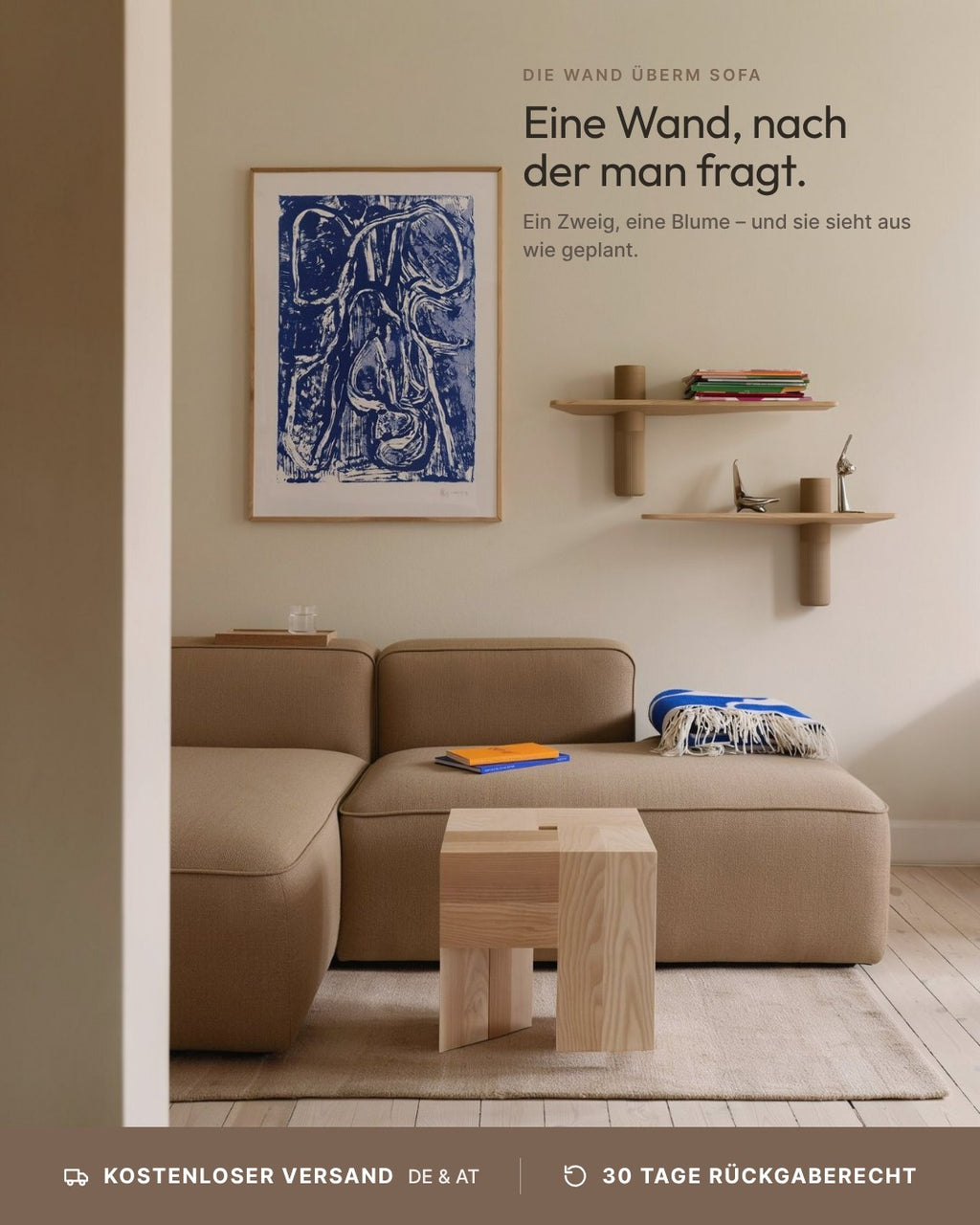 Floating Wall Shelf Solid Oak with Vase | 50 cm Natural Oiled
