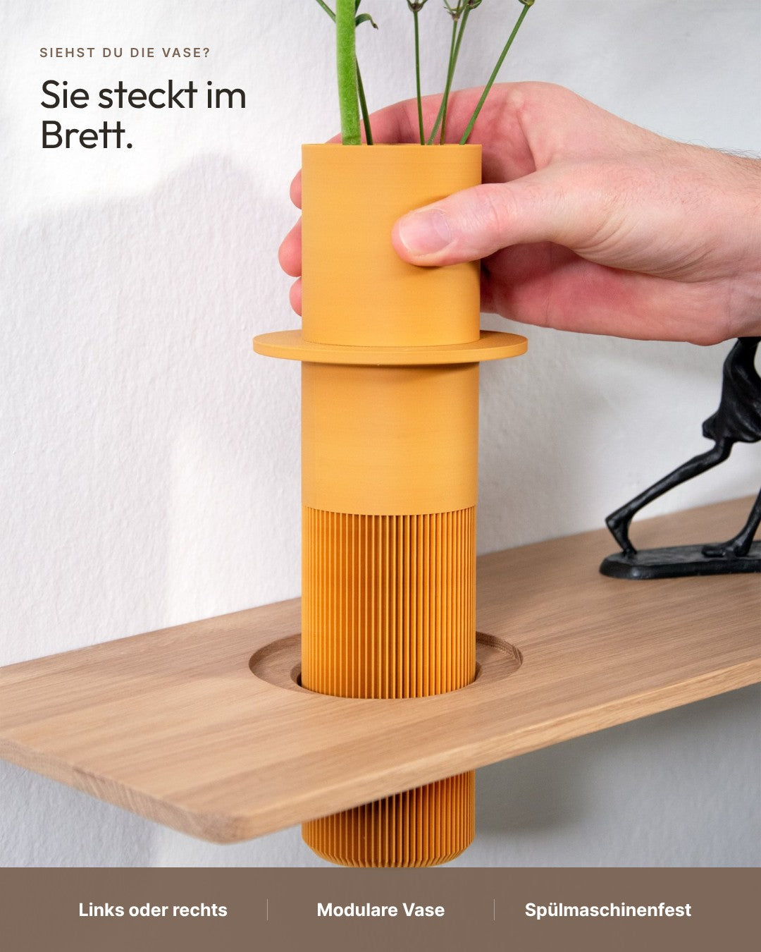 Schwebendes Wandregal Eiche Massiv mit Vase | 50 cm Natur geölt