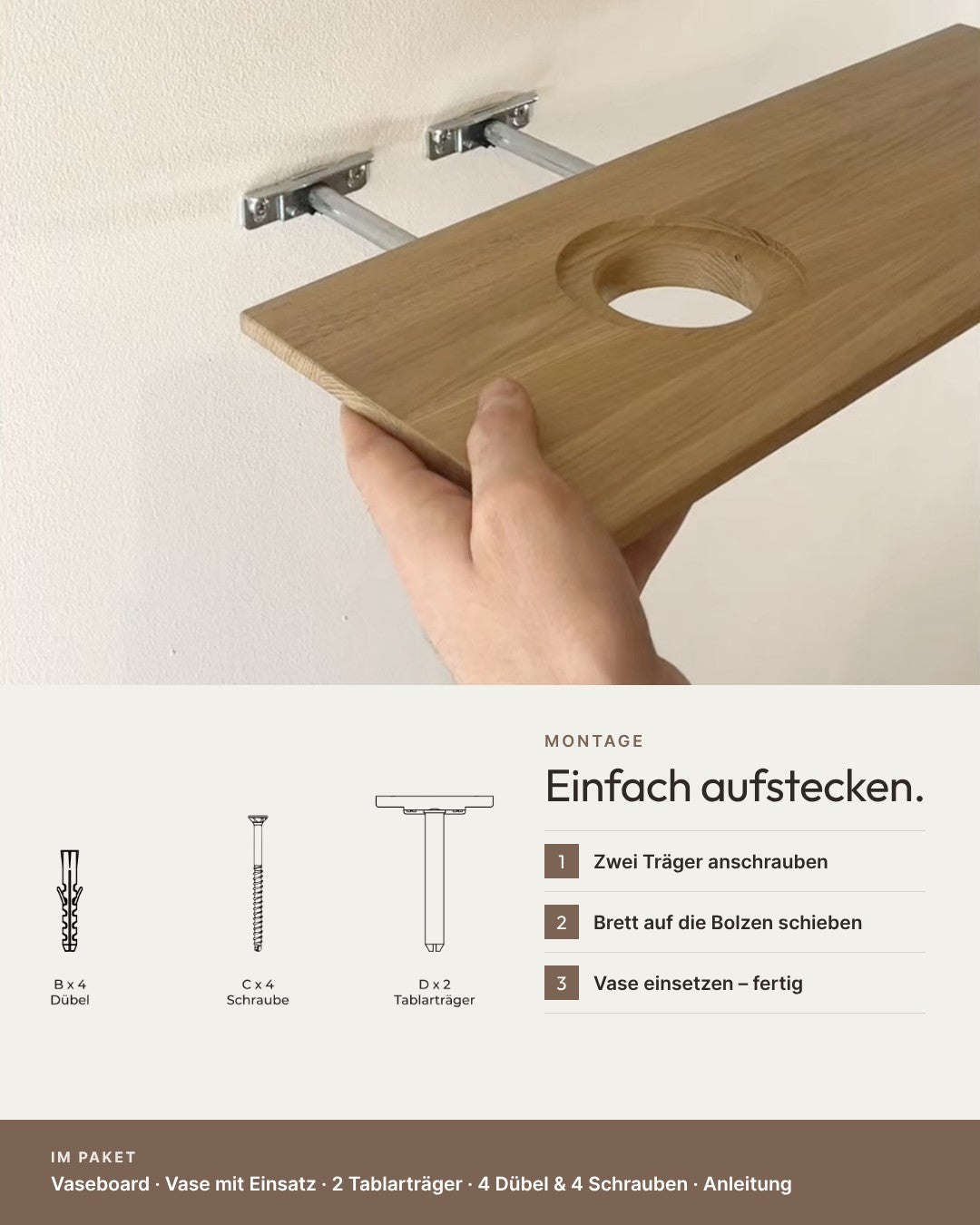 Floating Wall Shelf Solid Oak with Vase | 50 cm Natural Oiled