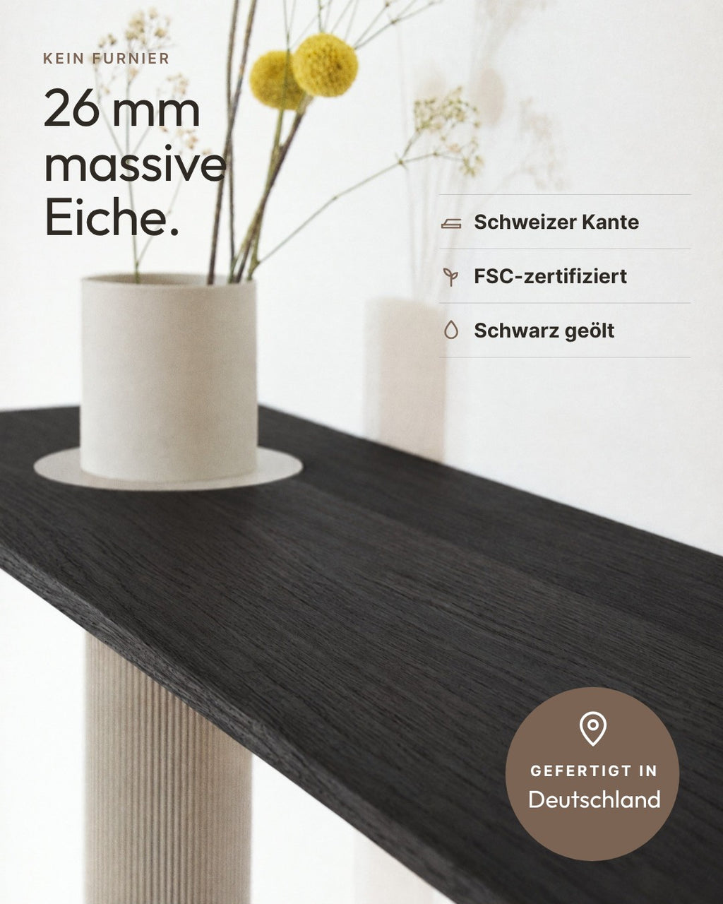 Floating Wall Shelf Solid Oak with Vase | 50 cm Black Oiled