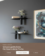 Floating Wall Shelf Solid Oak with Vase | 50 cm Black Oiled
