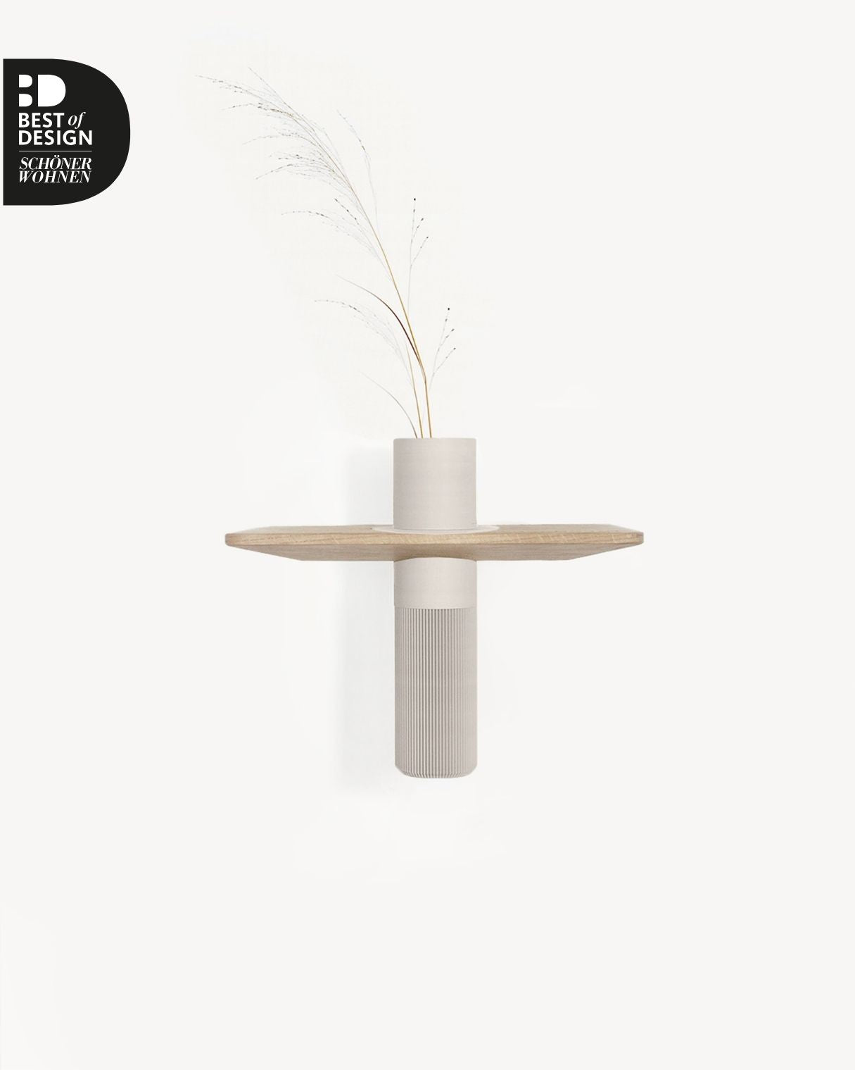 Vaseboard S Wandregal aus Eiche mit Vase in Warmgrau
