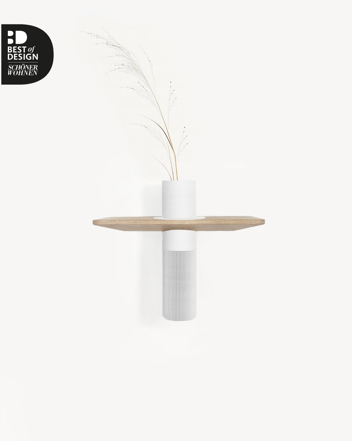 Vaseboard S Wandregal aus Eiche mit Vase in weiss