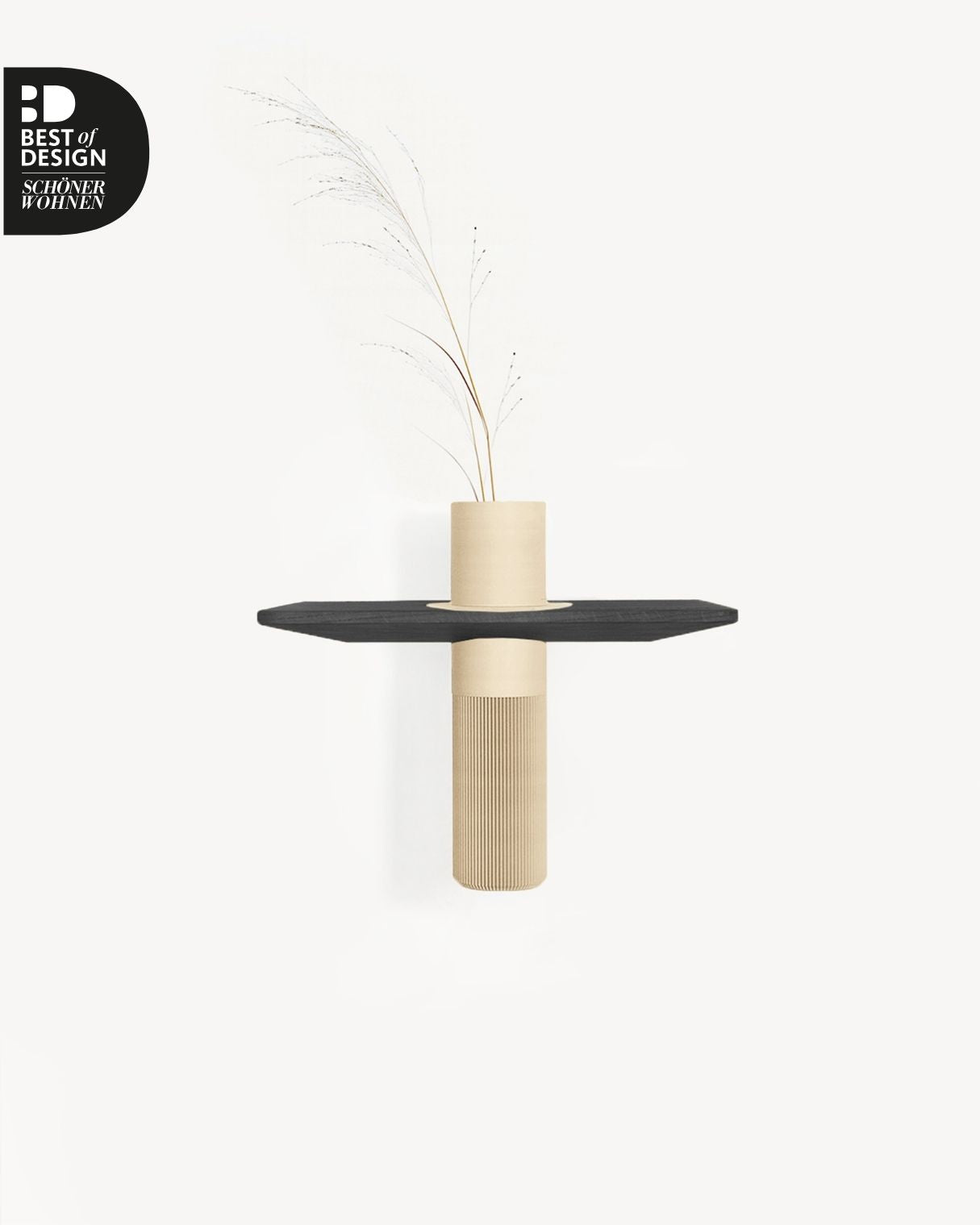 Vaseboard S Wandregal aus Eiche in Schwarz mit Vase in Beige