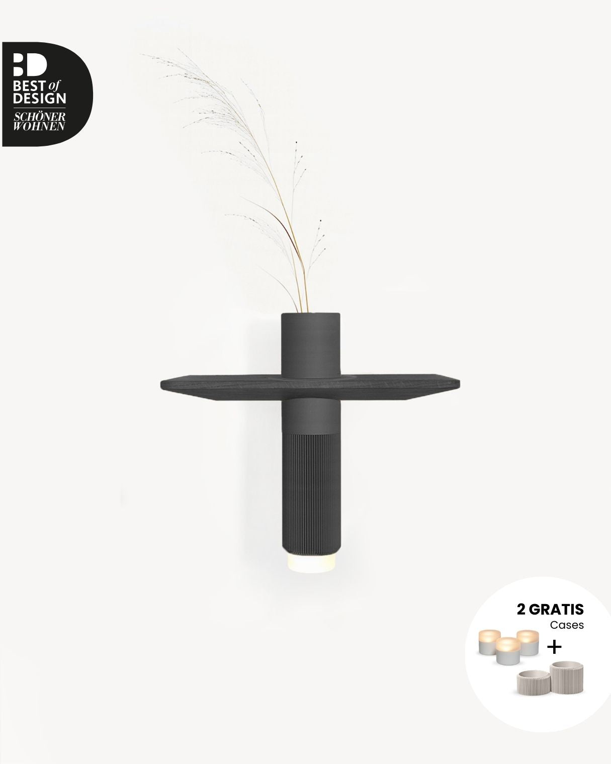 Vaseboard S Wandregal aus Eiche in Schwarz mit Vase in Schwarz