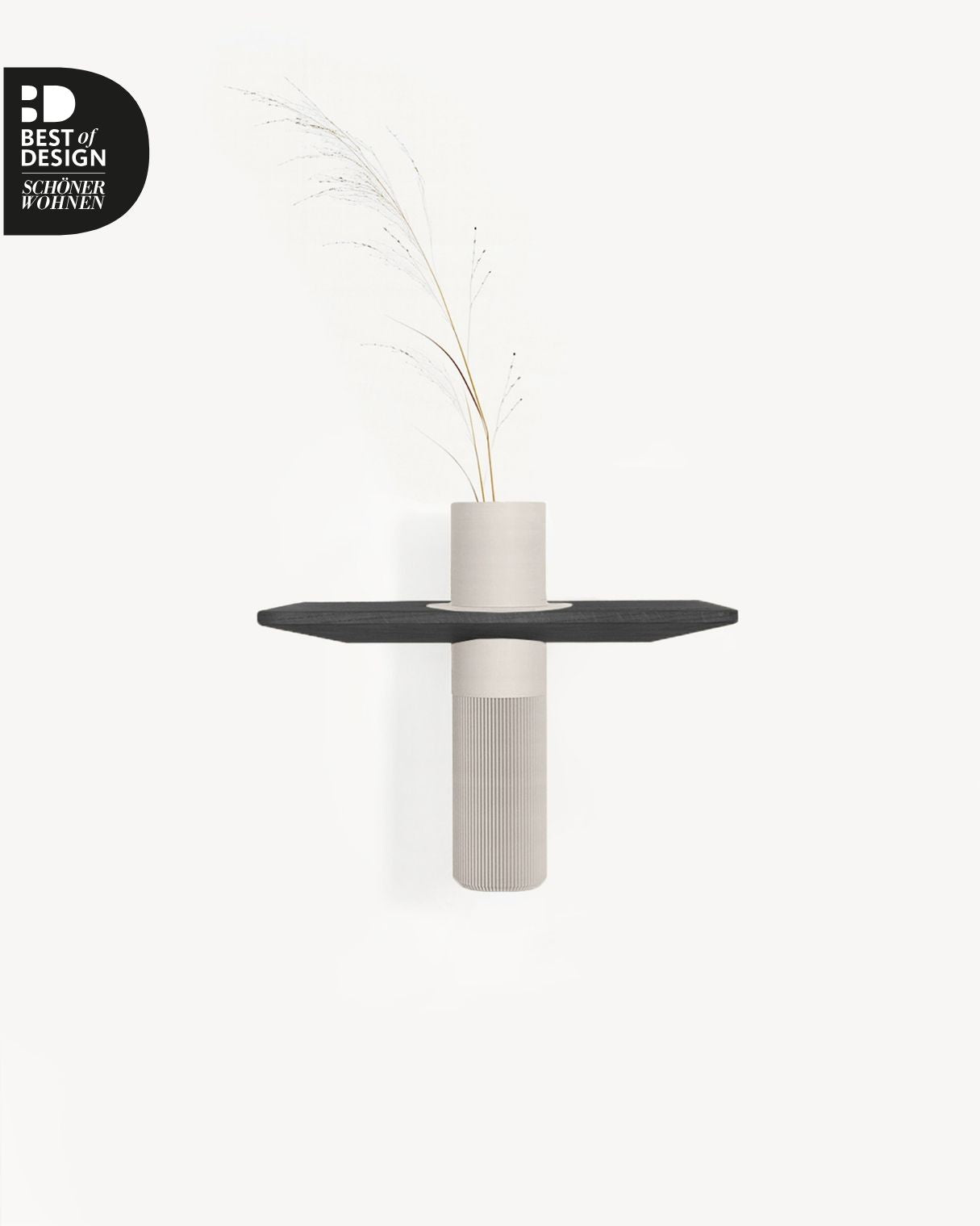 Vaseboard S Wandregal aus Eiche in schwarz mit Vase in warmgrau