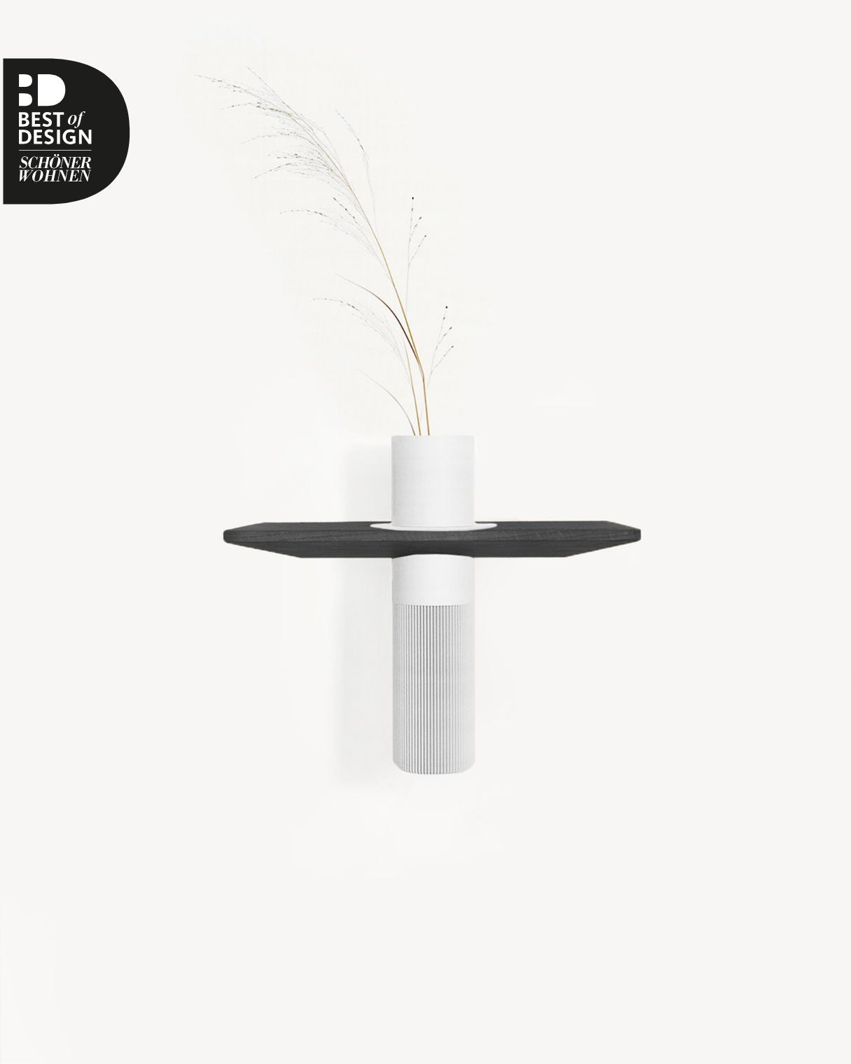 Vaseboard S Wandregal aus Eiche in schwarz mit Vase in weiss 