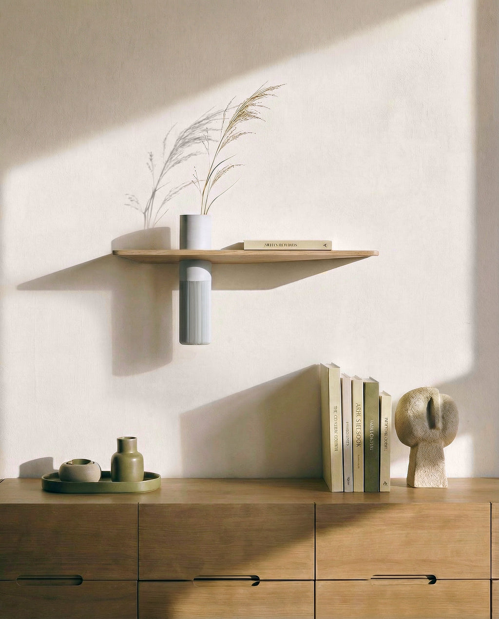 Schwebendes Wandregal Eiche Massiv mit Vase | 50 cm Natur geölt
